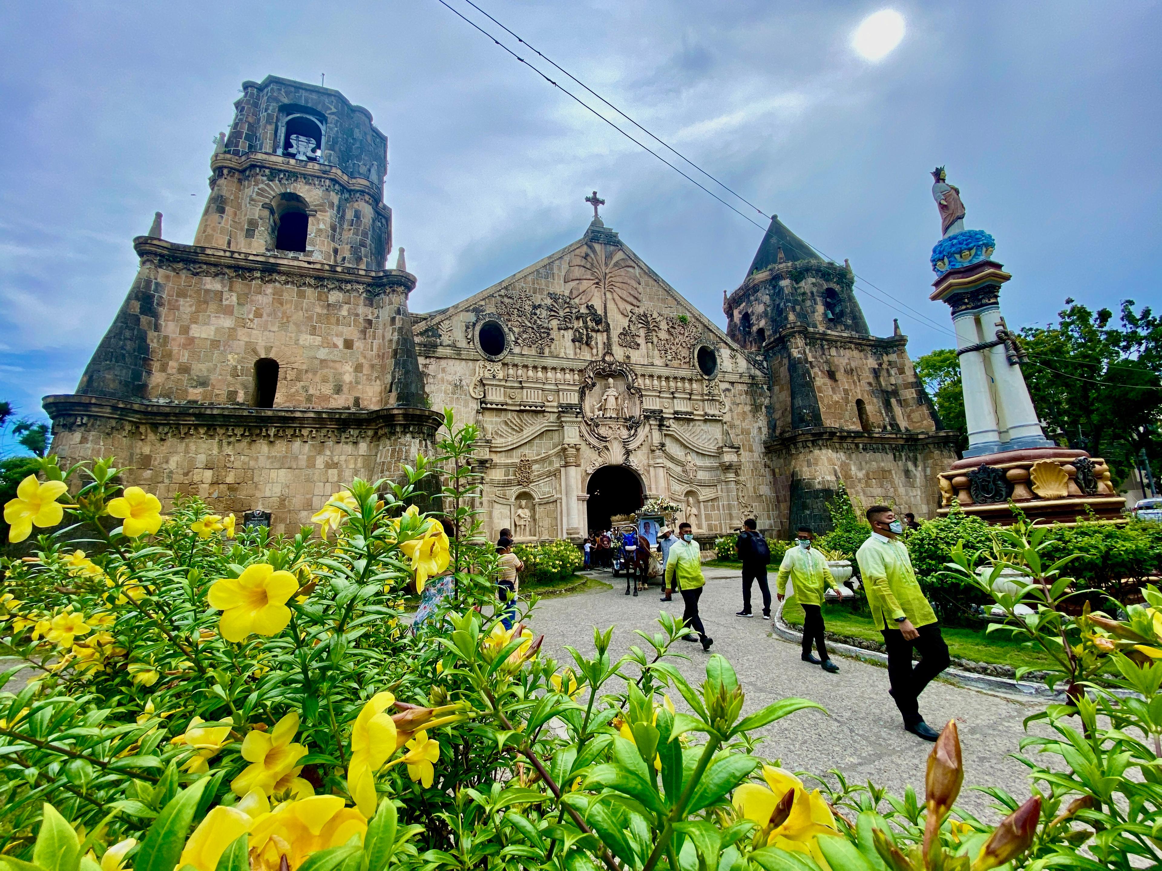Facade of Miagao Church under a clear sky